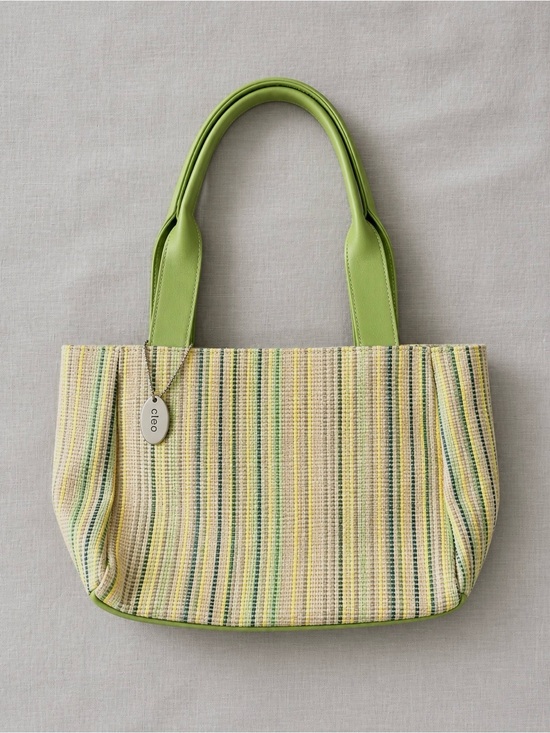 cleo Handbags - cleo Green and Yellow Striped Tote with Lime Leather Handles